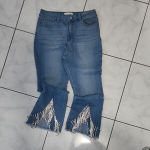 Elegant Blue Flare Jeans with Rhine Stone Accents